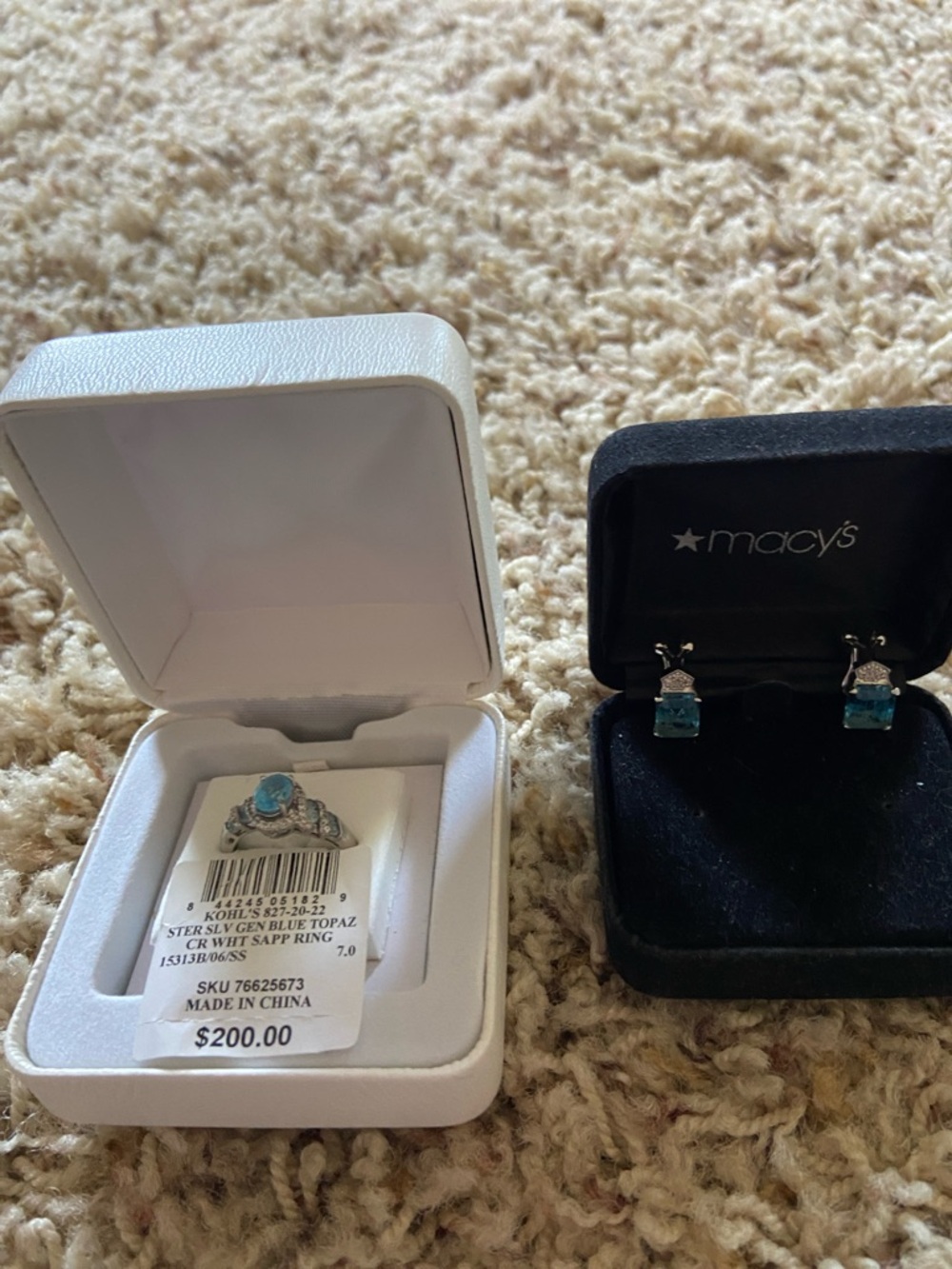 Blue Topaz and White Sapphire Ring with Blue Topaz Earrings (sterling silver)